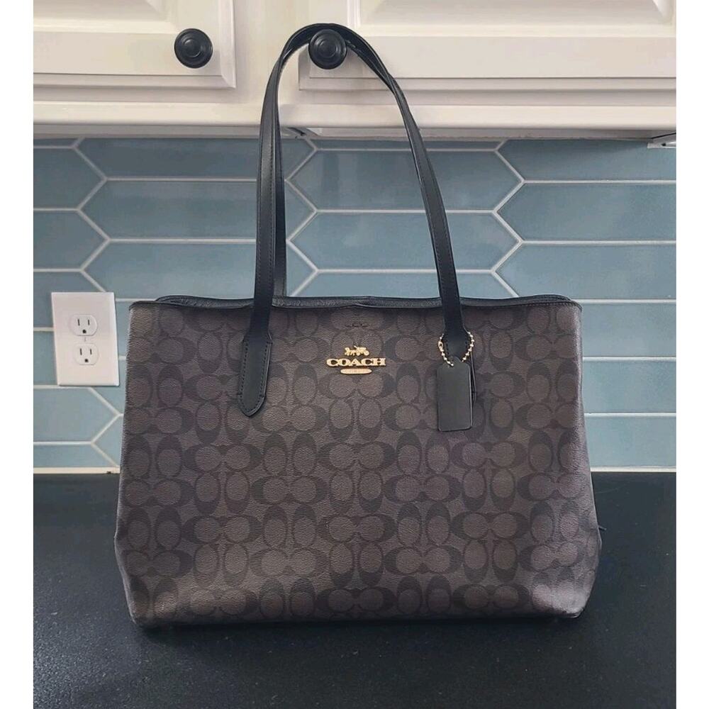 Coach Authentic Brown Signature Coated Canvas Large Avenue Carryall Tote - Picture 2 of 16